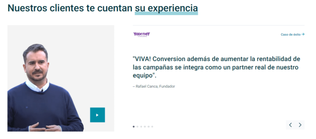Testimonio de experiencia de clientes con VIVA! Conversion