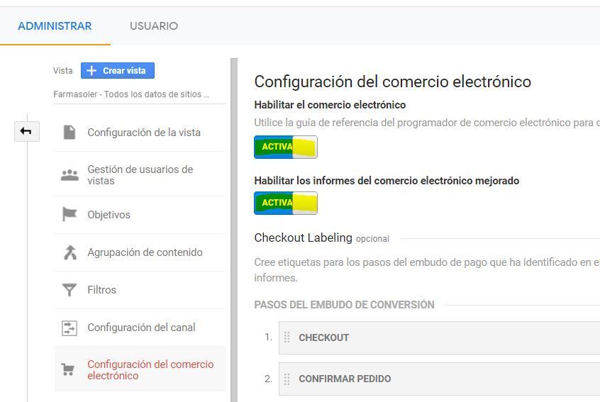 Configuración del Comercio Electrónico en Google Analytics para registrar el valor de las conversiones