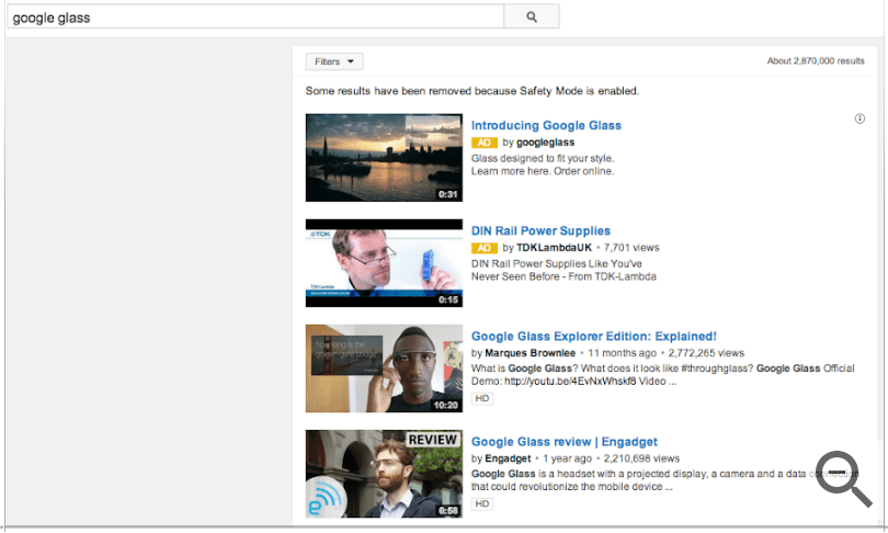 Al realizar una búsqueda en Youtube se pueden encontrar los Discovery Ads en primera posición.