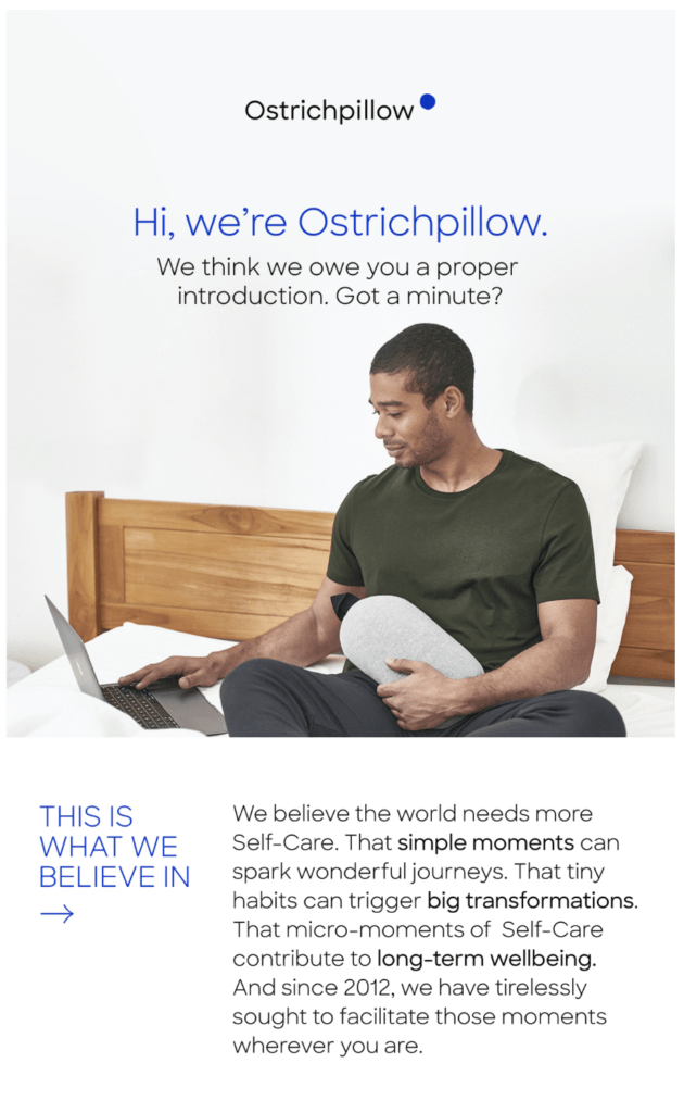Ejemplo de email de bienvenida de Ostrichpillow