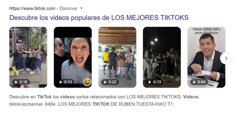 Tik Tok en la SERP de Google