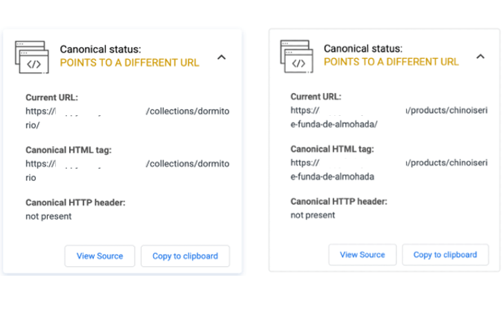 ejemplos de una URL de producto y categoría canonicalizadas