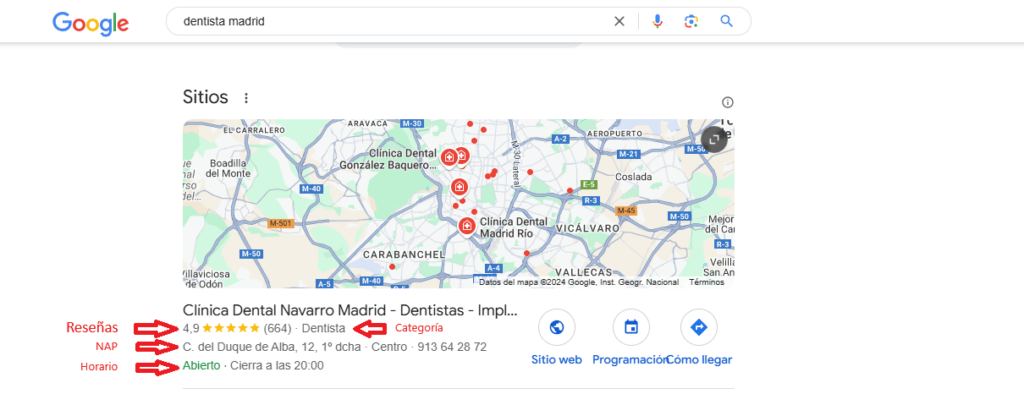 Información en google maps para seo local