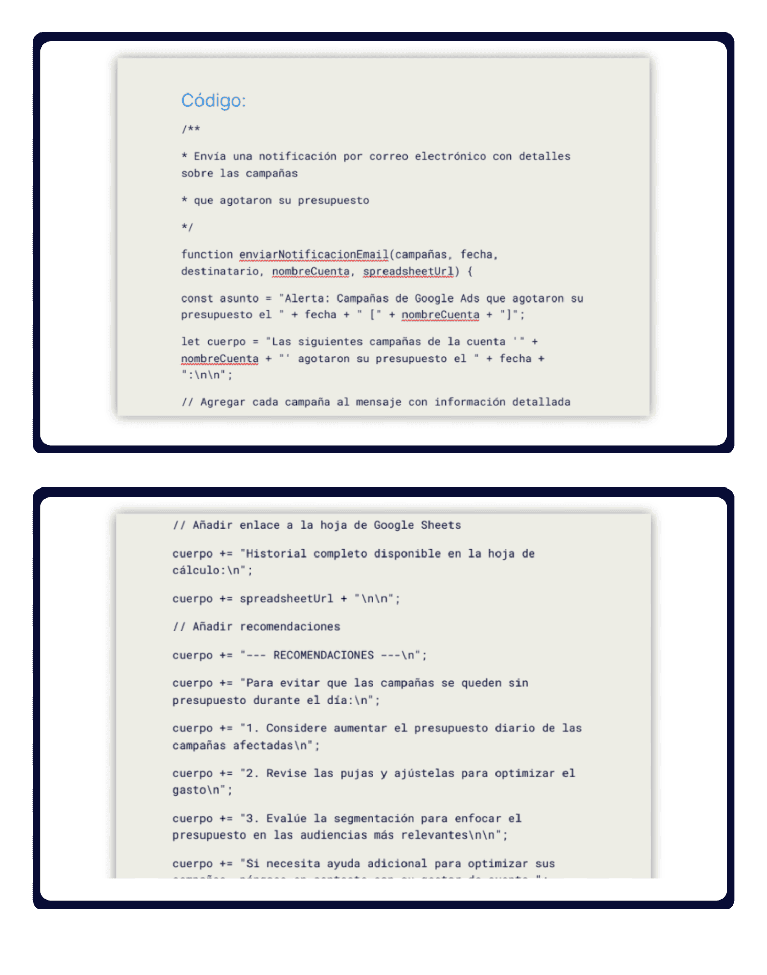 script para monitorear presupuestos en google ads